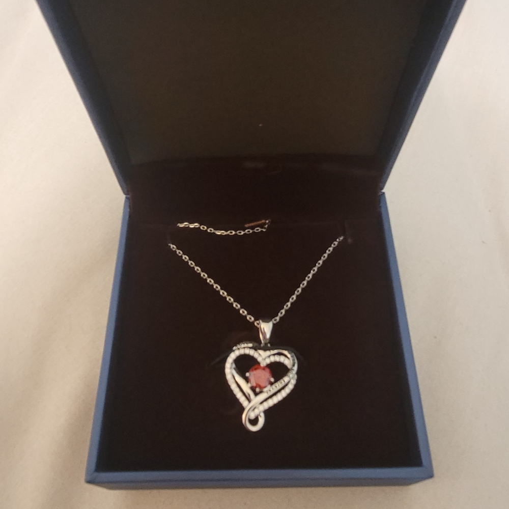 Silver and Red Heart Necklace